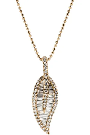 Anita 18K rose large leaf diamond necklace