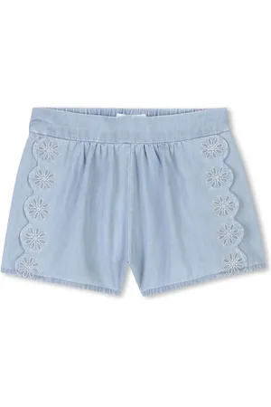 Chloé Scallop-edge denim shorts
