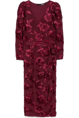 ROTATE Floral-appliqu?? wrap dress