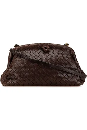 Bottega Veneta 2000-2007 Nappa Intrecciato Kisslock Frame Clutch with Chain crossbody bag