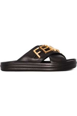 Fendi Logo-plaque leather slides
