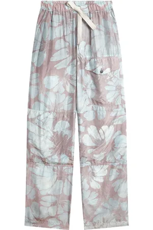 DRIES VAN NOTEN Floral-print drawstring silk trousers