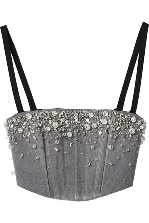 Miu Miu Crystal-embellished denim cropped top