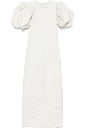 ROTATE Jacquard puff-sleeve midi dress