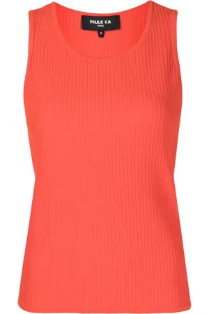 Paule Ka Ribbed-knit cotton-blend tank top