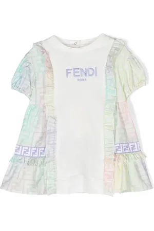 Fendi FF-print cotton ruffled dress