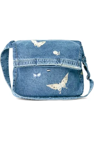 OUR LEGACY Butterfly-embroidered denim messenger bag