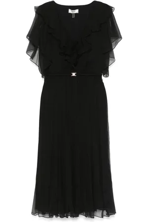 NISSA Floral-appliqué silk midi dress