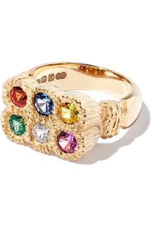 Bleue Burnham 9kt yellow Flowers Grow Together sapphire signet ring