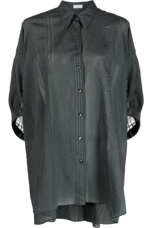 Brunello Cucinelli Striped half-sleeve draped shirt