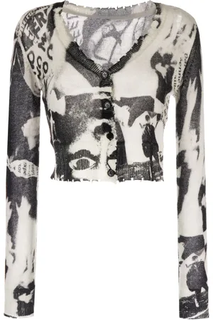 R13 Newspaper-print cropped cashmere cardigan