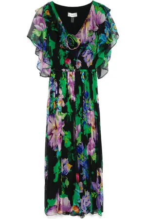 NISSA Floral-print silk midi dress