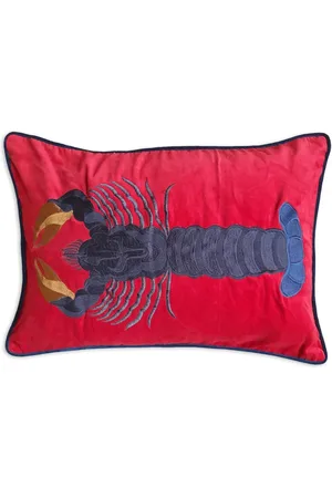 Les-Ottomans Lobster-embroidered linen cushion