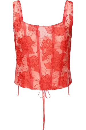 For Love And Lemons Rose-embroidered corset top