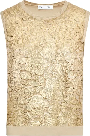 Oscar de la Renta Gold Foil English Rose tank top