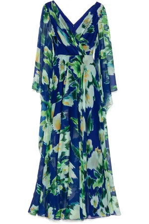 Amsale Printed chiffon kimono-sleeved gown dress