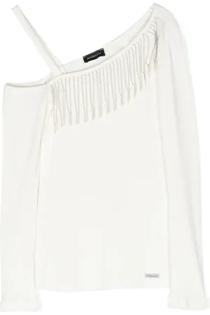 MONNALISA Fringed asymmetric ribbed T-shirt