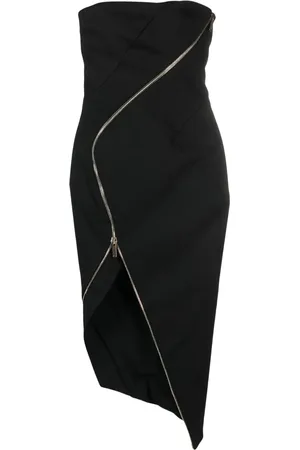 GENNY Asymmetric zip-up strapless dress