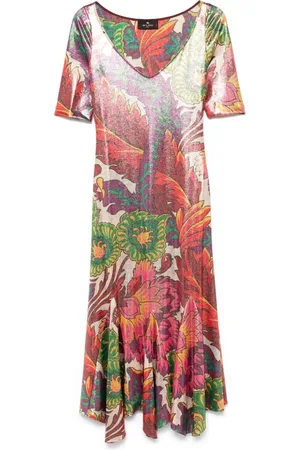 Etro Floral-print laminated midi dress