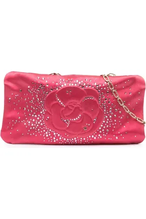 CHANEL 2009-2010 Satin Diamante Camellia Clutch with Chain shoulder bag