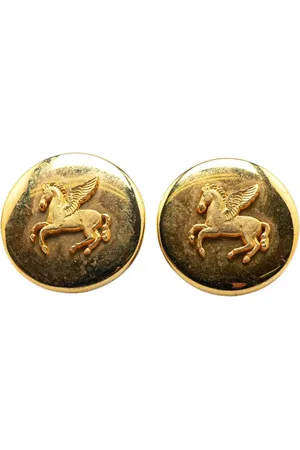 Hermès 20th Century Plated Pegasus Round Clip On Earrings costume earrings