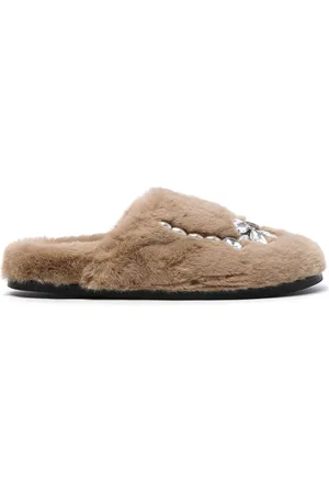 Simone Rocha Crystal-embellished faux fur slippers