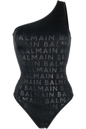 Balmain Logo-print one-shoulder swimsuit