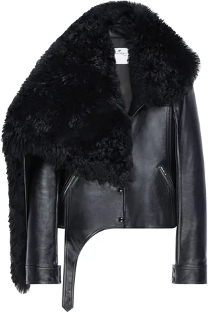 Courrèges Shearling-collar leather jacket