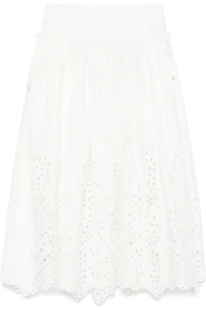 Self-Portrait Cotton embroidered midi skirt