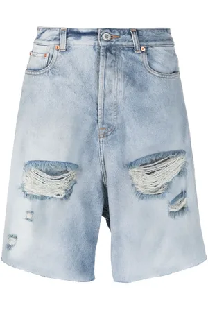 Vetements Ripped-detailed denim shorts