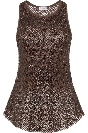Brunello Cucinelli Sequin-embellished mesh top