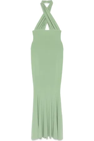 Norma Kamali Cross-halter fishtail gown