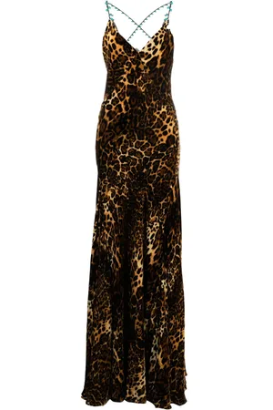 Roberto Cavalli Crisscross back leopard print maxi dress