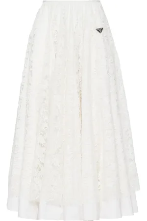 Prada Floral-lace cotton midi skirt