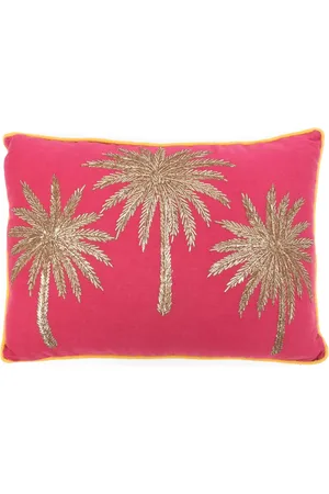 Les-Ottomans Hand-embroidered linen cushion (57cm x 41cm)