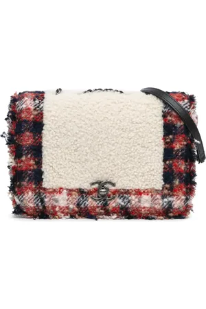 CHANEL 2017-2018 CC Tweed and Shearling Single Flap crossbody bag