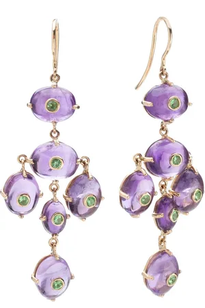 Tamara Taichman 14tk yellow gold Girandole amethysts and sapphire drop earrings
