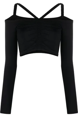 Patrizia Pepe Ruched-detail off-shoulder cropped top