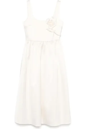 Self-Portrait Floral-appliqué satin midi dress