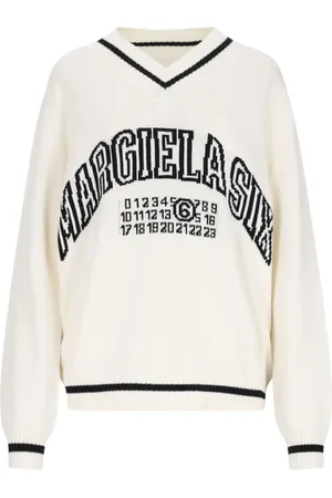 Maison Margiela Logo-knit v-neck jumper