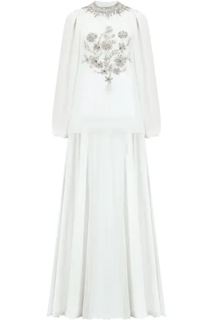 Dina Melwani Embroidered chiffon gown