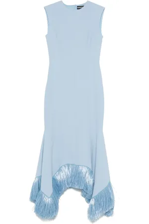 DAVID KOMA Raffia fringe-trim maxi dress