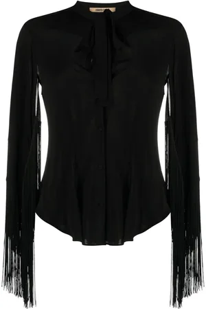 Roberto Cavalli Fringe cuffs tie-collar shirt