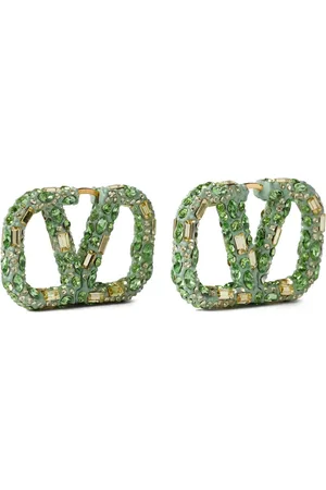 VALENTINO GARAVANI Crystal-embellished logo hoop earrings