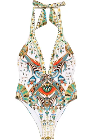 Camilla Low back halter one piece