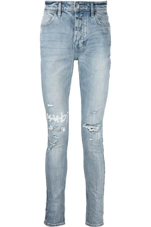 KSUBI Logo-print distressed skinny-cut jeans