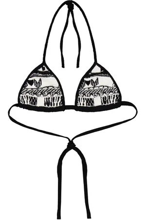 LANEUS Intarsia-knit logo bikini top