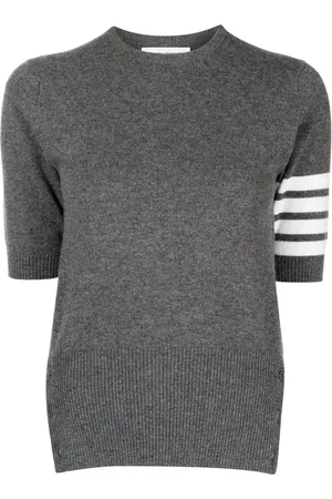 Thom Browne Signature 4-Bar stripe short-sleeve cashmere top