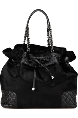 CHANEL 2005-2006 Pony Hair and Quilted Aged Calfskin Drawstring tote bag