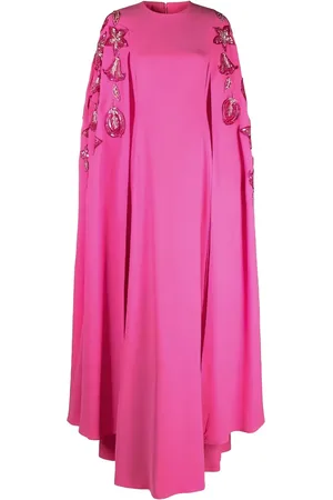 Dina Melwani Floral-embroidered crepe gown